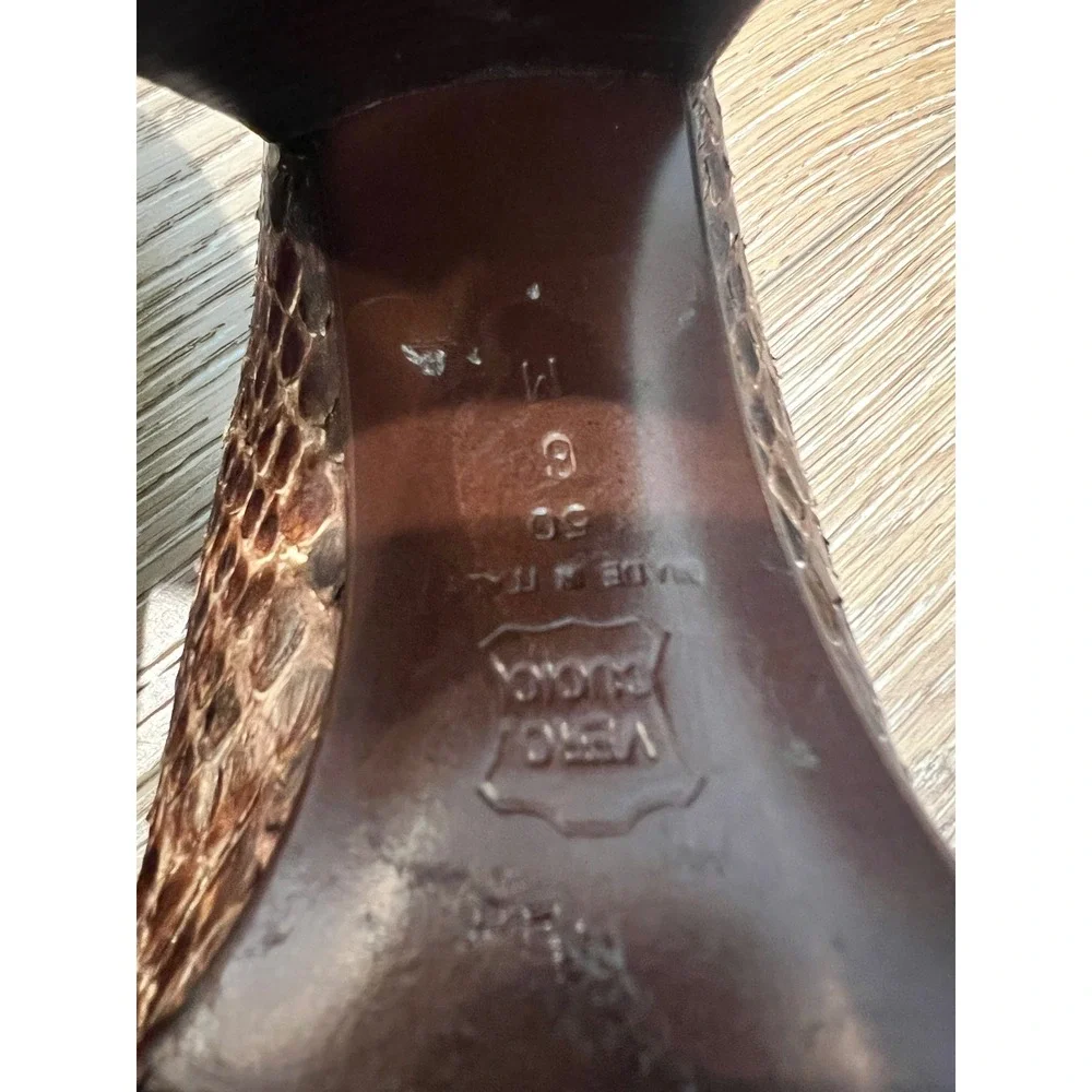 Via Spiga Collezione Bronze Snakeskin Pointed Toe Block Heel Pumps Size 9M Italy